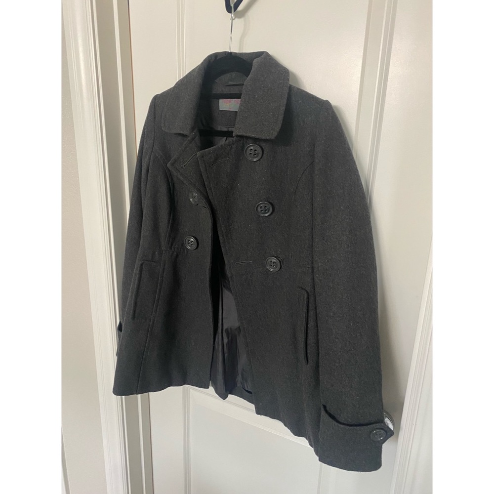 Dark gray felt peacoat, gently used! Size medium. - Picture 2 of 3